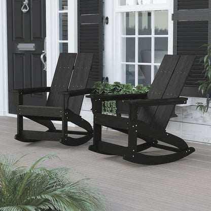 All-Weather 2-Slat Poly Resin Rocking Adirondack Chair in Black - Set of2