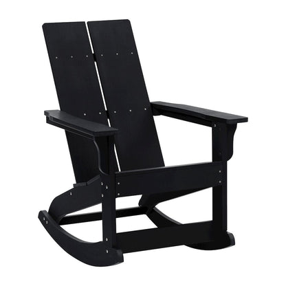 All-Weather 2-Slat Poly Resin Wood Rocking Adirondack Chair in Black