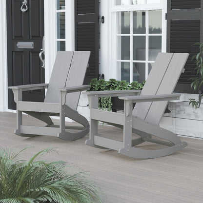 All-Weather 2-Slat Poly Resin Rocking Adirondack Chair in Gray - Set of2