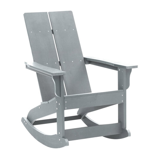 All-Weather 2-Slat Poly Resin Wood Rocking Adirondack Chair in Gray