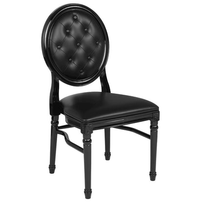 King Louis Chair with Tufted Back, Black Vinyl Seat and Black Frame