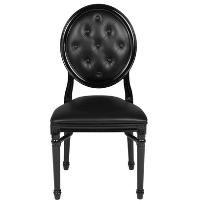 King Louis Chair with Tufted Back, Black Vinyl Seat and Black Frame