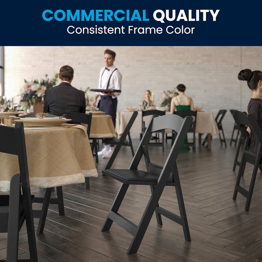 Folding Chair - Black Resin - 2 Pack 800LB Weight Capacity