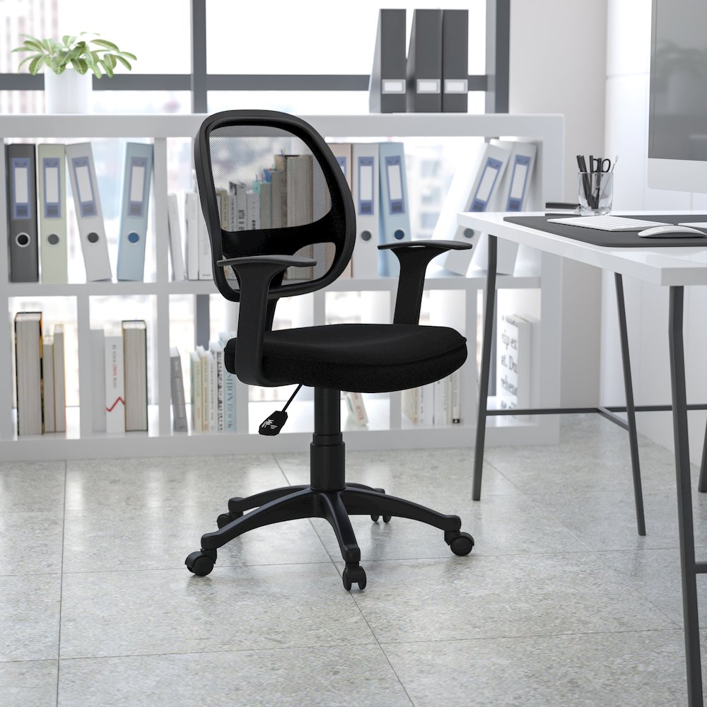 Mid-Back Black Mesh Swivel Ergonomic Task Office Chair with T-Arms - Desk Chair