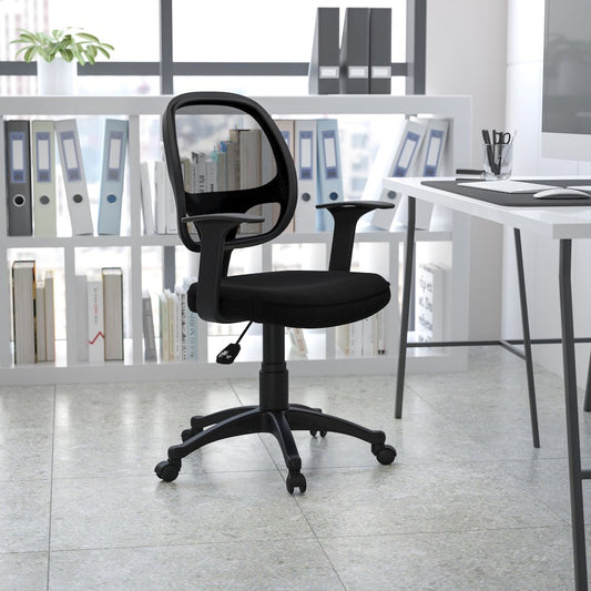 Mid-Back Black Mesh Swivel Ergonomic Task Office Chair with T-Arms - Desk Chair