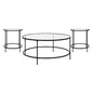 Coffee and End Table Set - Clear Glass Top with Matte Black Frame - 3 Piece