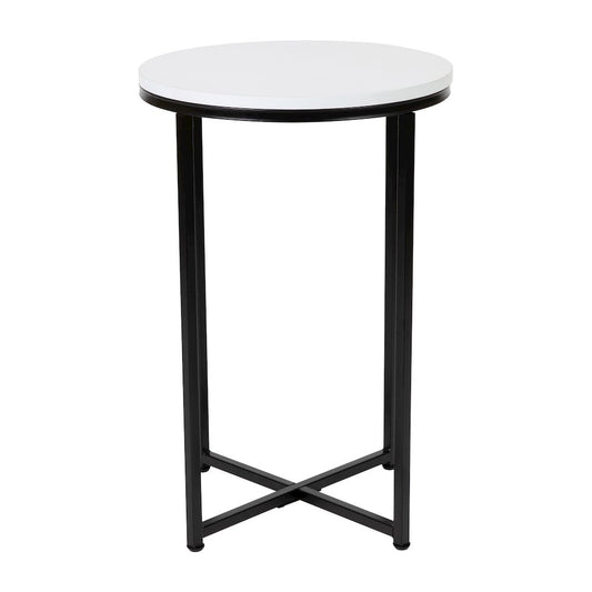 End Table - Modern White Finish Accent Table with Crisscross Matte Black Frame