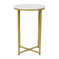 End Table - White Marble Finish Accent Table with Crisscross Brushed Gold Frame
