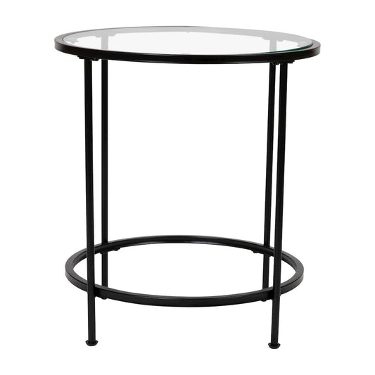 Round End Table - Modern Clear Glass Accent Table with Matte Black Frame