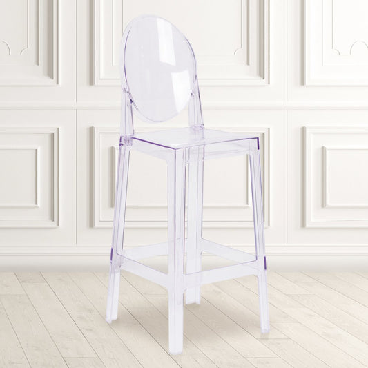 Ghost Barstool with Oval Back in Revna Transparent Crystal
