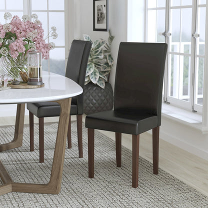 Black LeatherSoft Upholstered Panel Back Mid-Century Parsons Dining Chair