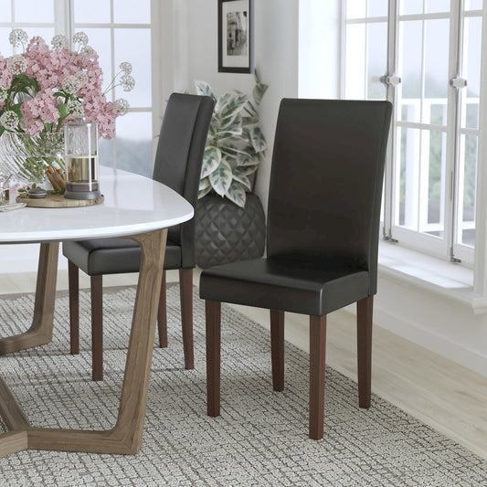 Black LeatherSoft Upholstered Panel Back Mid-Century Parsons Dining Chair