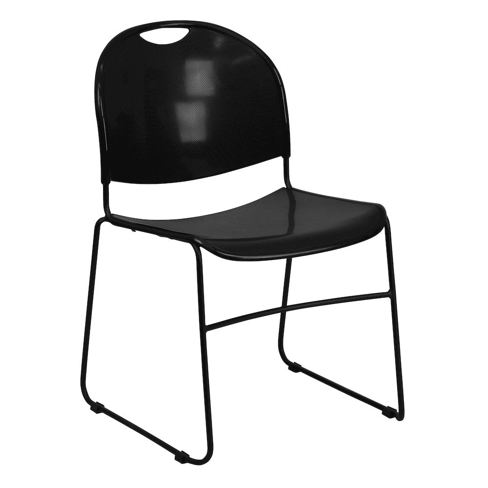880 lb. Capacity Black Ultra-Compact Stack Chair with Black Powder Coated Frame