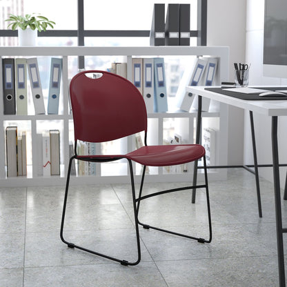 Burgundy Ultra-Compact Stack Chair with Black Powder Coated Frame