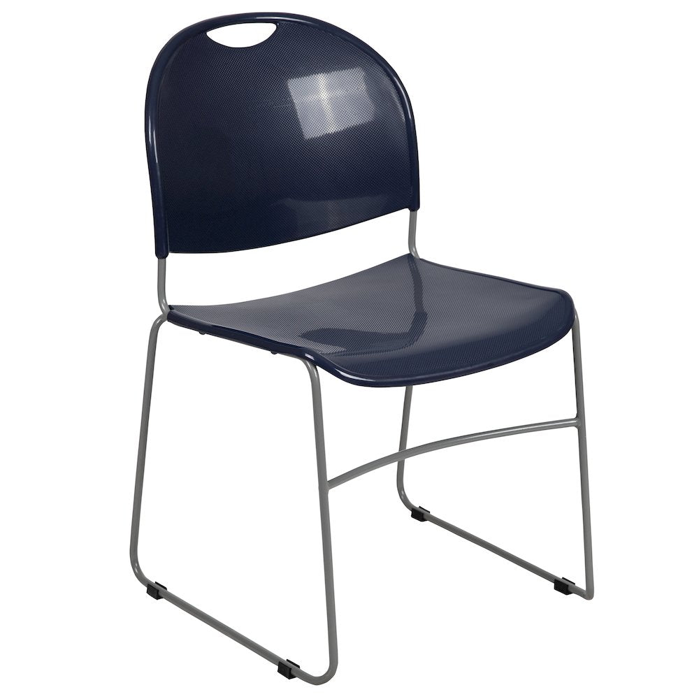 880 lb. Capacity Navy Ultra-Compact Stack Chair with Silver Powder Coated Frame