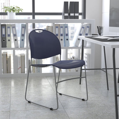 880 lb. Capacity Navy Ultra-Compact Stack Chair with Silver Powder Coated Frame