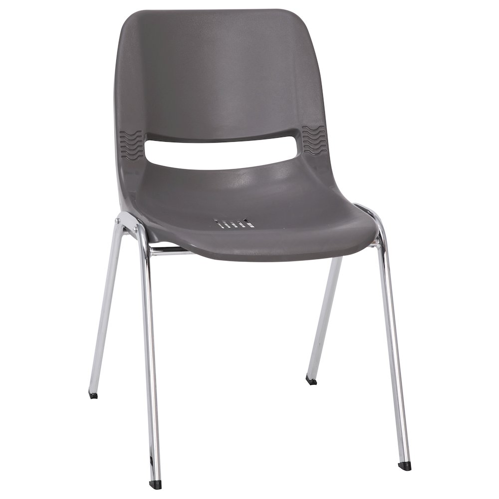 880 lb. Capacity Gray Shell Stack Chair with Chrome Frame and 18'' Seat Height