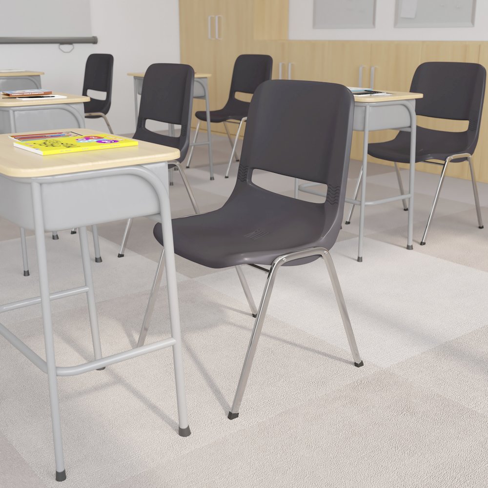 880 lb. Capacity Gray Shell Stack Chair with Chrome Frame and 18'' Seat Height