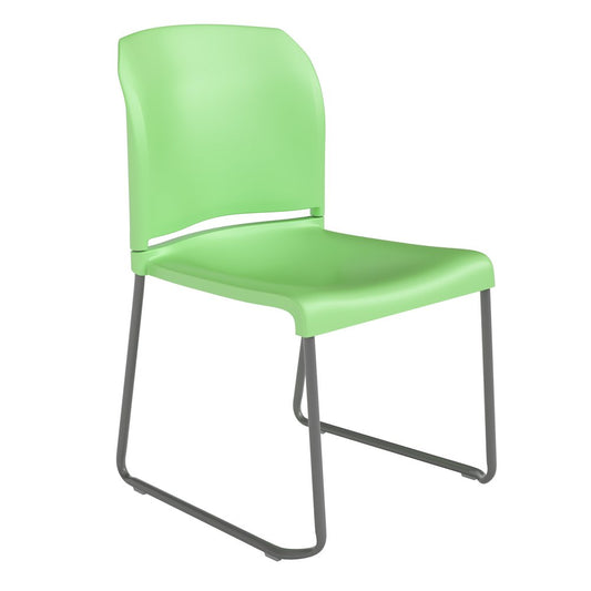 Green Full Back Contoured Stack Chair with Gray Powder Coated Sled Base