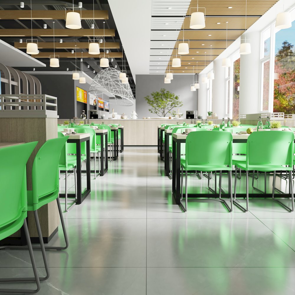 Green Full Back Contoured Stack Chair with Gray Powder Coated Sled Base
