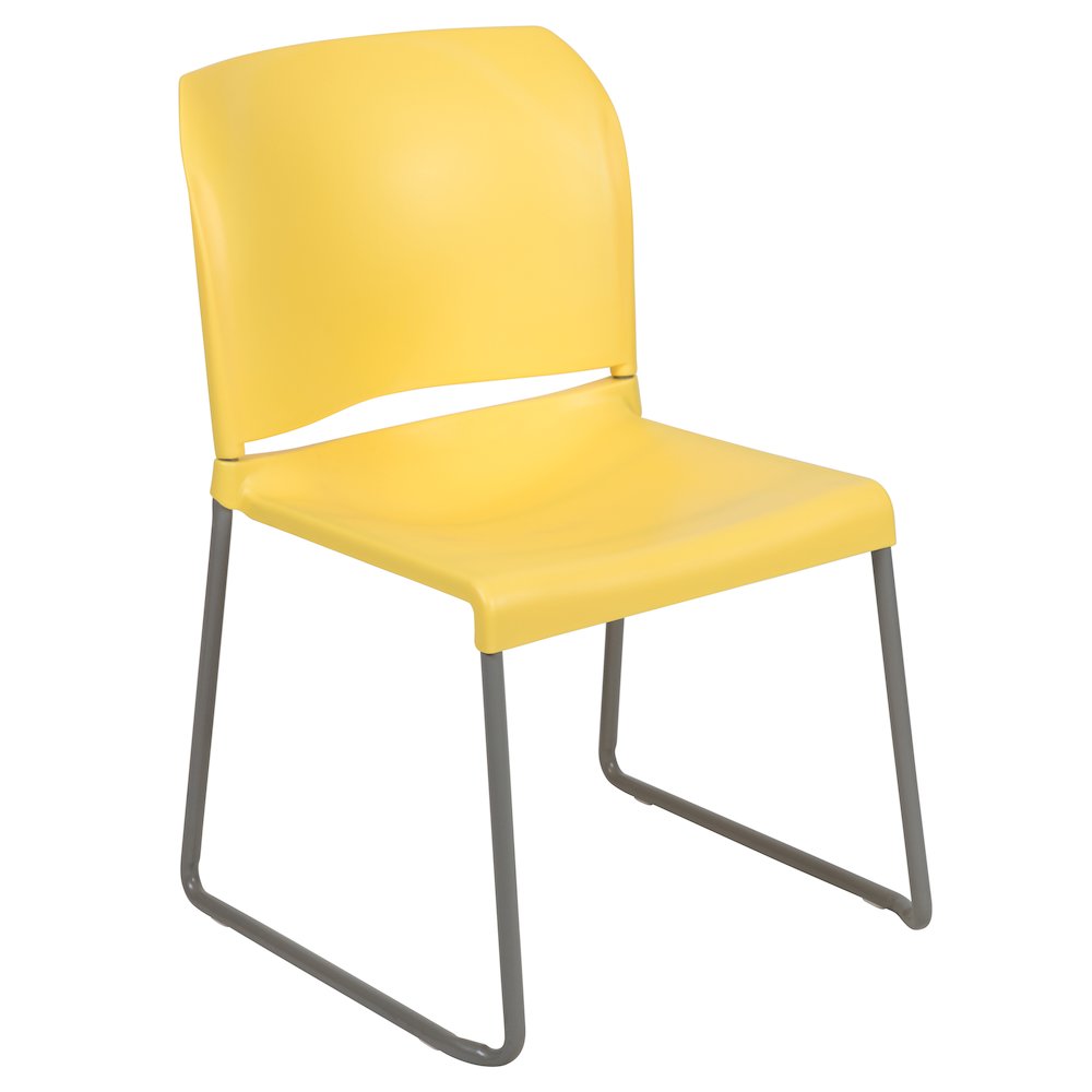 Yellow Full Back Contoured Stack Chair with Gray Powder Coated Sled Base