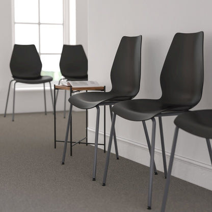 770 lb. Capacity Black Stack Chair with Lumbar Support and Silver Frame
