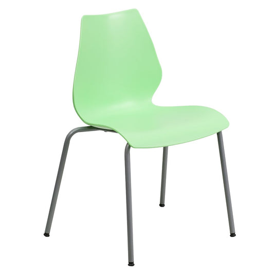 770 lb. Capacity Green Stack Chair with Lumbar Support and Silver Frame