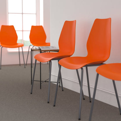 770 lb. Capacity Orange Stack Chair with Lumbar Support and Silver Frame