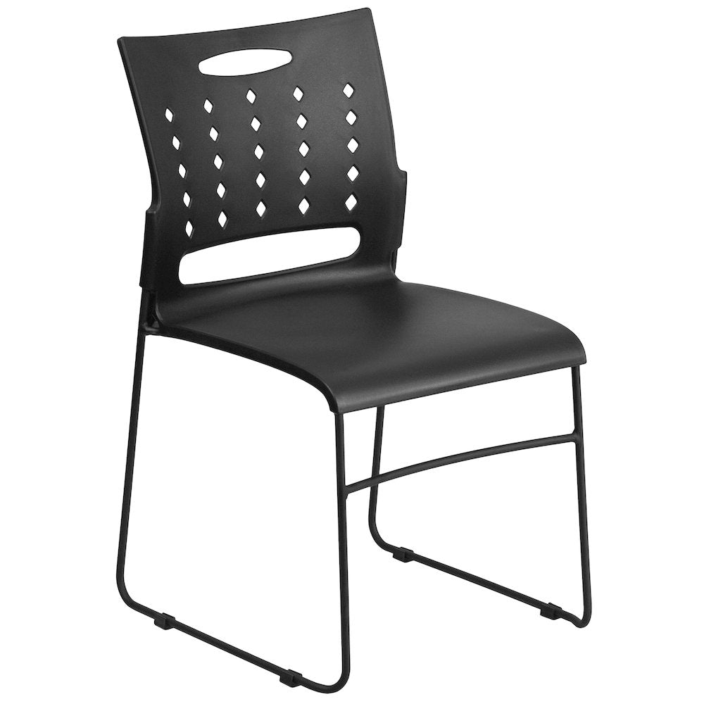 881 lb. Capacity Black Sled Base Stack Chair with Air-Vent Back