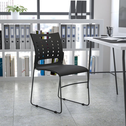 881 lb. Capacity Black Sled Base Stack Chair with Air-Vent Back