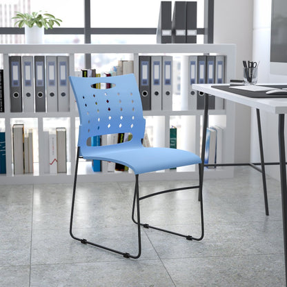 881 lb. Capacity Blue Sled Base Stack Chair with Air-Vent Back
