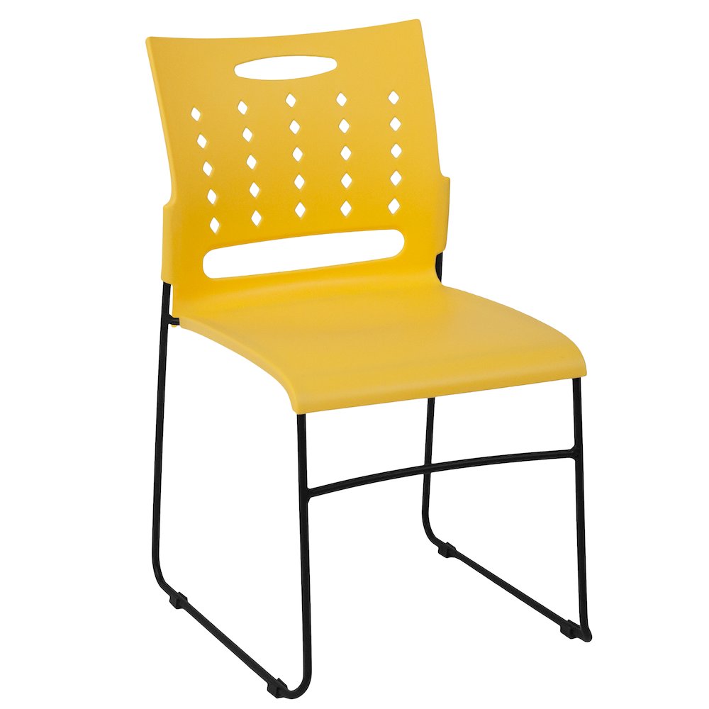881 lb. Capacity Yellow Sled Base Stack Chair with Air-Vent Back