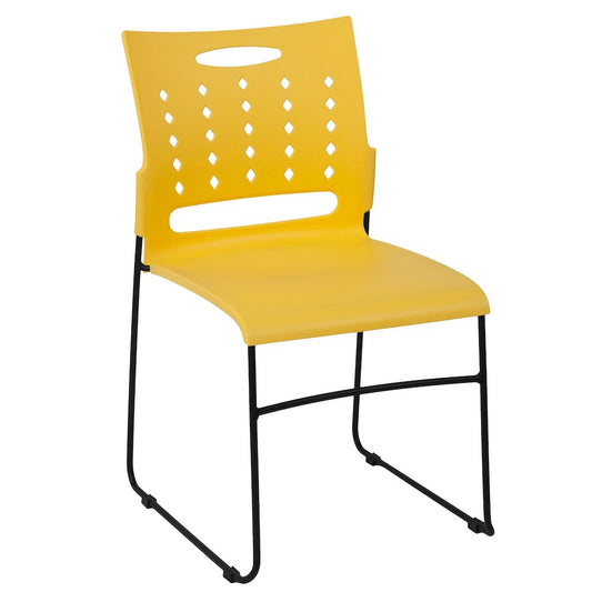 881 lb. Capacity Yellow Sled Base Stack Chair with Air-Vent Back