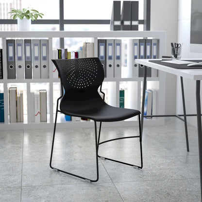 661 lb. Capacity Black Full Back Stack Chair with Black Powder Coated Frame