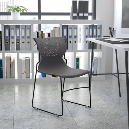 661 lb. Capacity Gray Full Back Stack Chair with Black Powder Coated Frame