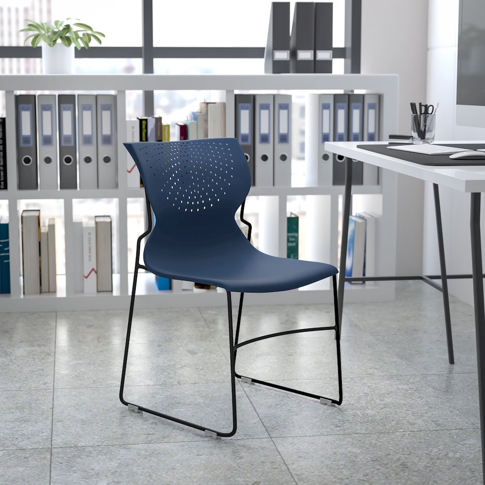 661 lb. Capacity Navy Full Back Stack Chair with Gray Powder Coated Frame