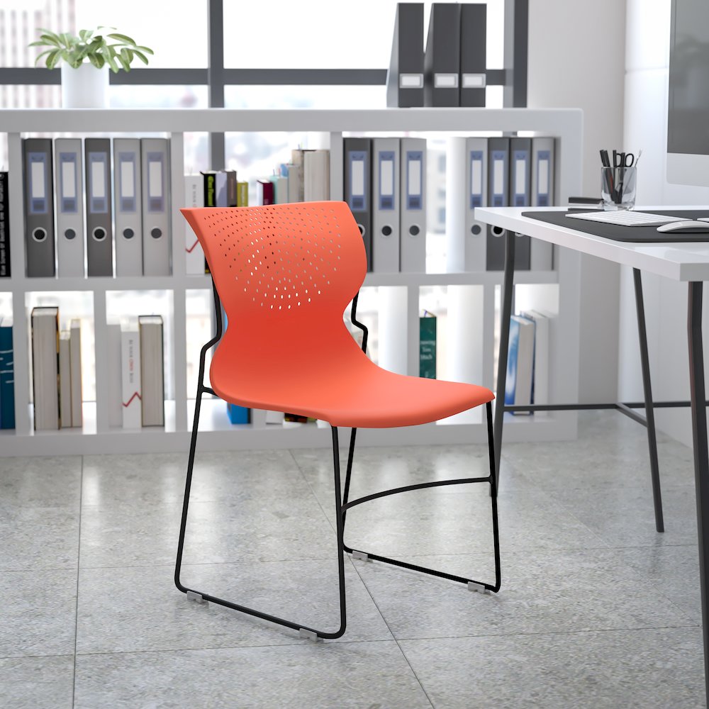 661 lb. Capacity Orange Full Back Stack Chair with Gray Powder Coated Frame