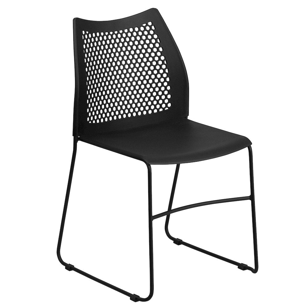 Black Stack Chair with Air-Vent Back and Black Powder Coated Sled Base