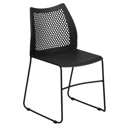 Black Stack Chair with Air-Vent Back and Black Powder Coated Sled Base