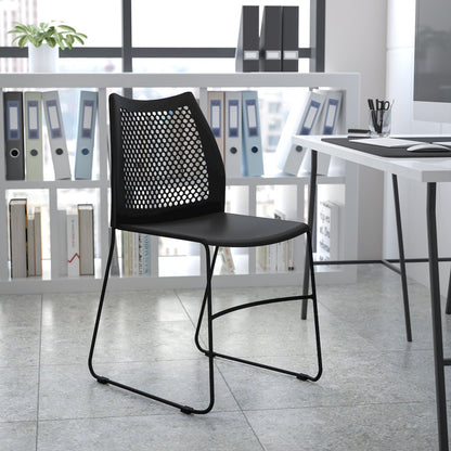 Black Stack Chair with Air-Vent Back and Black Powder Coated Sled Base