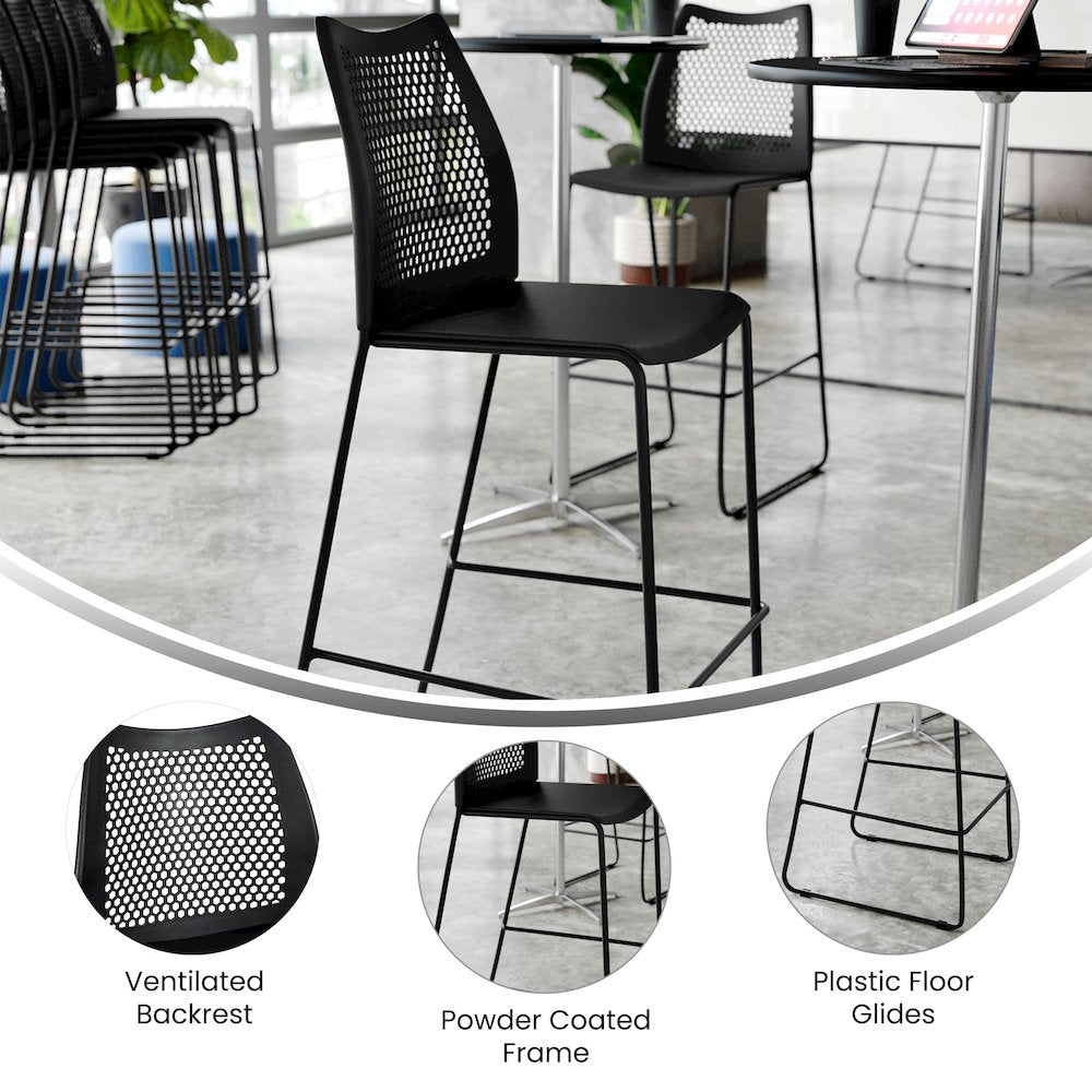 HERCULES Stack Bar Stool with Air-Vent Back and Powder Coated Sled Base