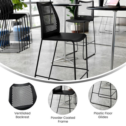 HERCULES Stack Bar Stool with Air-Vent Back and Powder Coated Sled Base