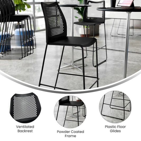 HERCULES Stack Bar Stool with Air-Vent Back and Powder Coated Sled Base