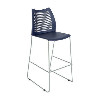 Navy Stack Bar Stool with Air-Vent Back and Gray Powder Coated Sled Base