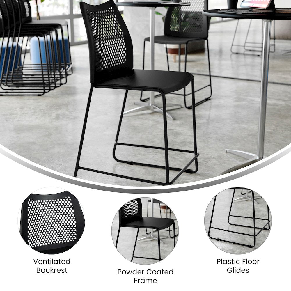 HERCULES Stack Counter Stool with Air-Vent Back and Powder Coated Sled Base