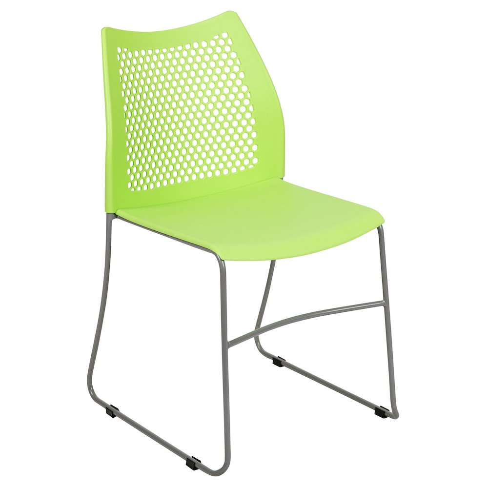 Green Stack Chair with Air-Vent Back and Gray Powder Coated Sled Base
