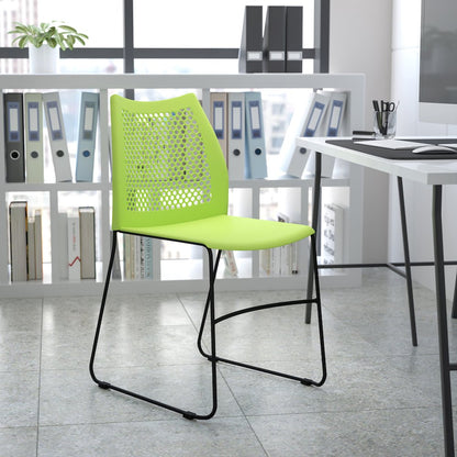 Green Stack Chair with Air-Vent Back and Gray Powder Coated Sled Base