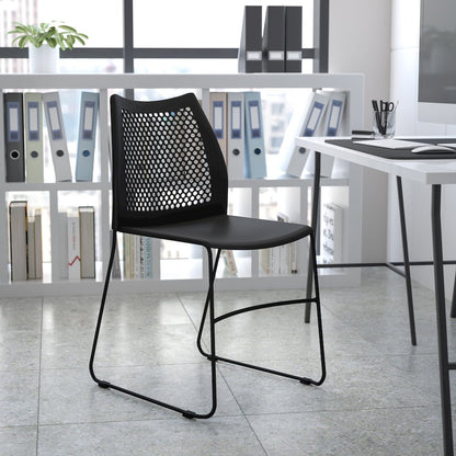 Navy Stack Chair with Air-Vent Back and Gray Powder Coated Sled Base