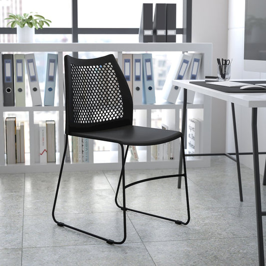 Navy Stack Chair with Air-Vent Back and Gray Powder Coated Sled Base