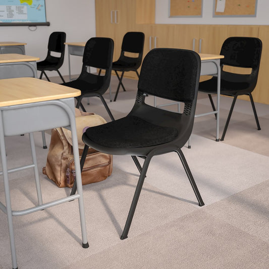 880 lb. Capacity Black Padded Ergonomic Shell Stack Chair with Black Frame